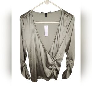 White House Black Market Olive Satin Top